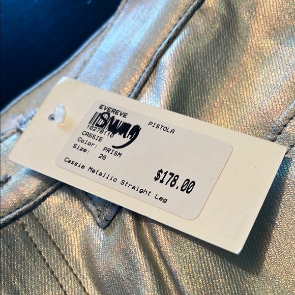 *NWT* Pistola Cassie Silver Metallic Straight Leg Jeans - Picture 7 of 9